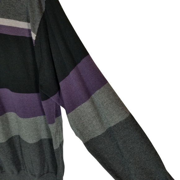 Perry Ellis Mens Sweater XL‎ Gray Black Purple Striped Long Sleeve Cotton Blend - Picture 3 of 11